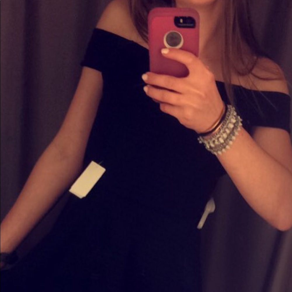 off the shoulder black dress